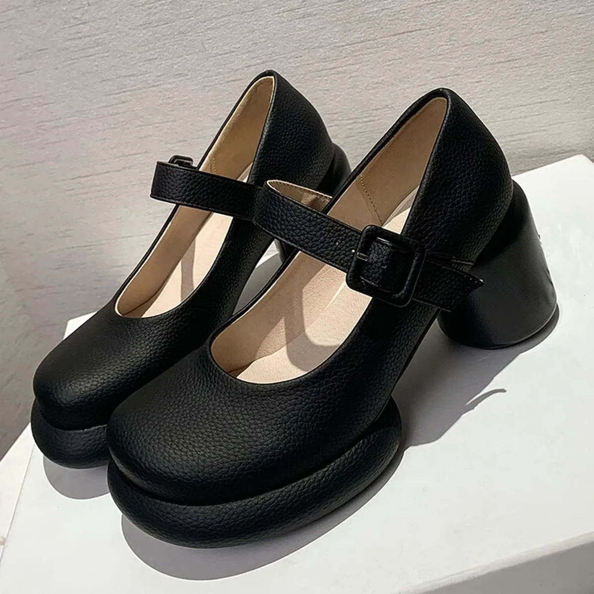 Touslecos Mary Jane Shoes Women Chunky Heal Platform Fashion Ankle Strap Round Toe School Uniform Pumps Sweet Lolita Shoes