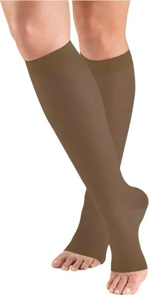 Truform Sheer Compression Stockings, 15-20 mmHg, Women's Knee High Length, Open Toe, 20 Denier, Espresso, Medium