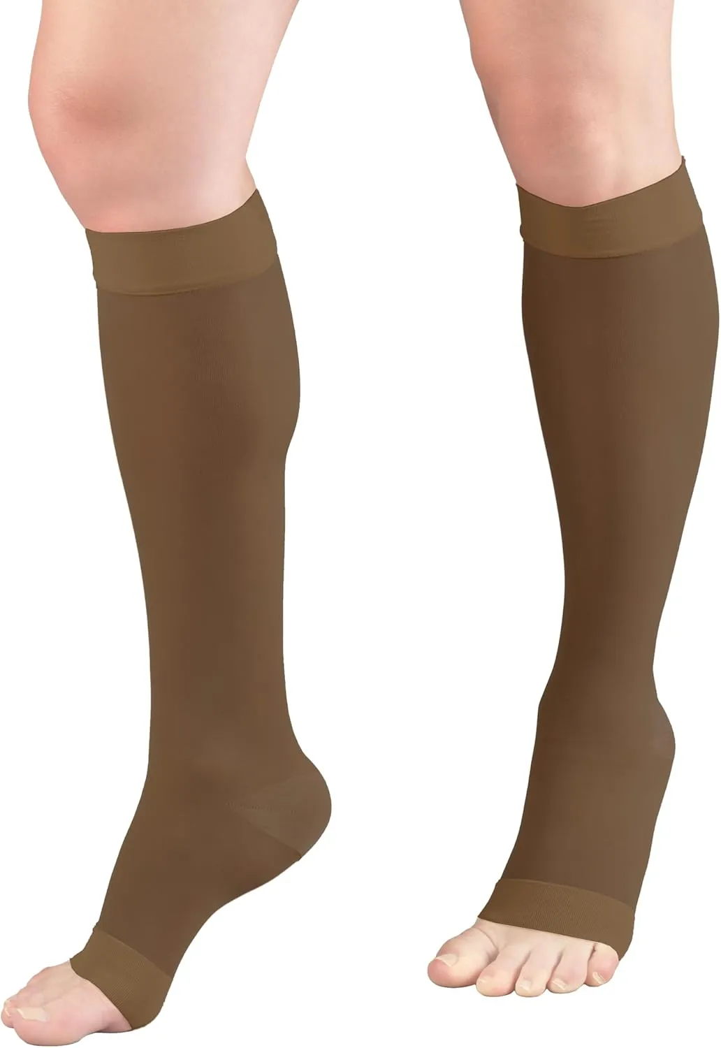 Truform Sheer Compression Stockings, 15-20 mmHg, Women's Knee High Length, Open Toe, 20 Denier, Espresso, Medium