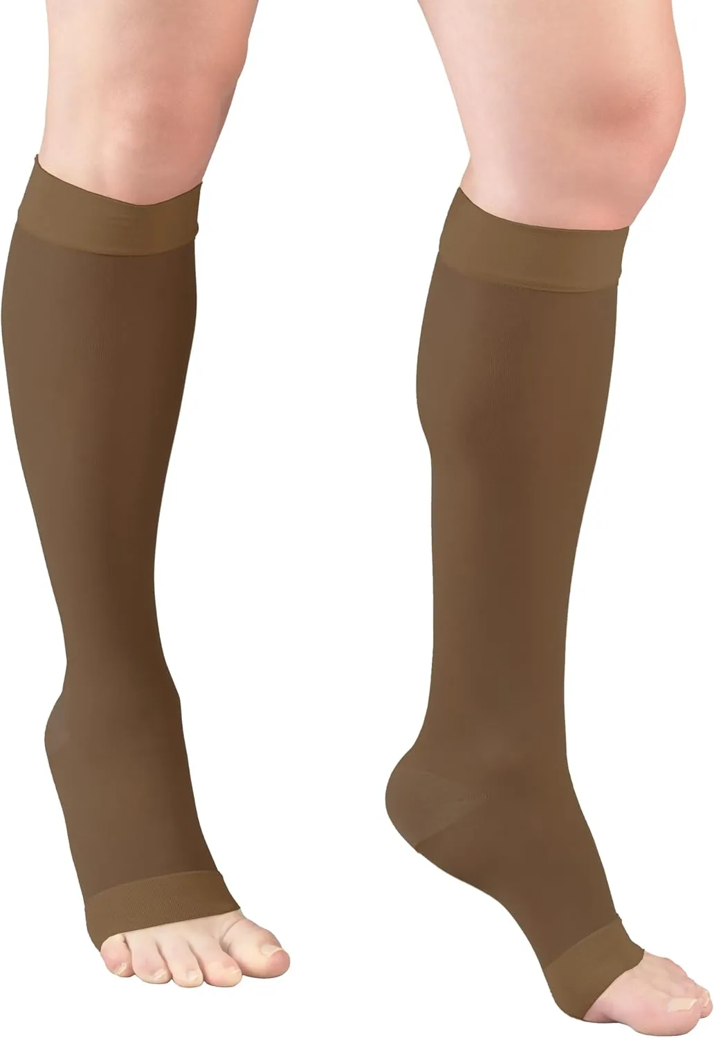 Truform Sheer Compression Stockings, 15-20 mmHg, Women's Knee High Length, Open Toe, 20 Denier, Espresso, Medium