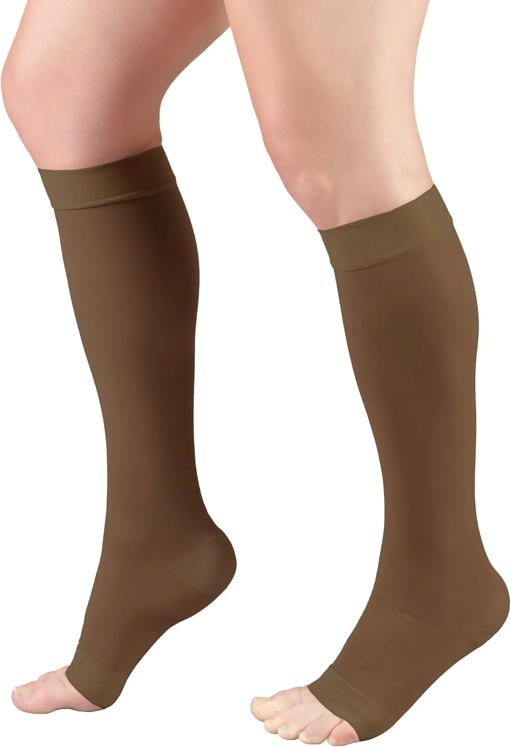 Truform Sheer Compression Stockings, 15-20 mmHg, Women's Knee High Length, Open Toe, 20 Denier, Espresso, Medium
