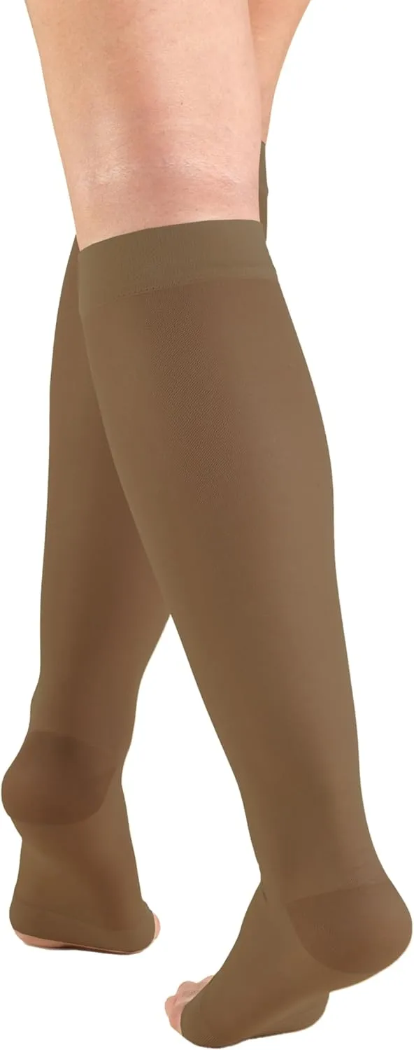 Truform Sheer Compression Stockings, 15-20 mmHg, Women's Knee High Length, Open Toe, 20 Denier, Espresso, Medium