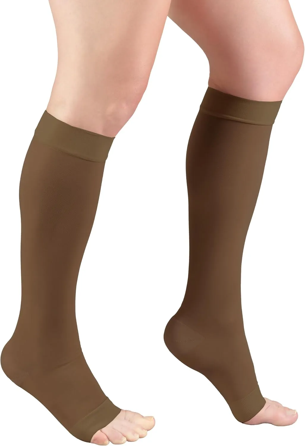 Truform Sheer Compression Stockings, 15-20 mmHg, Women's Knee High Length, Open Toe, 20 Denier, Espresso, Medium