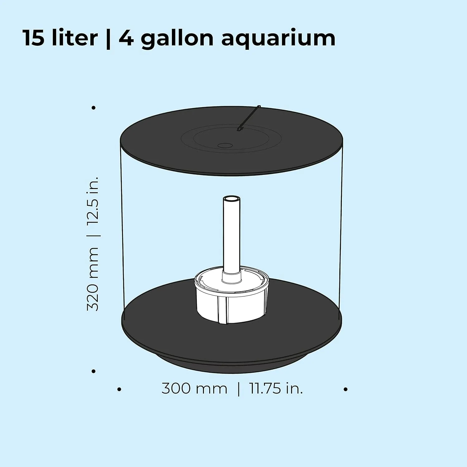 Tube 15 Aquarium with Standard Light - 4 Gallon, Black