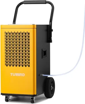 TURBRO 165 Pint Commercial Dehumidifier with Pump, Drain Hose, Industrial Dehumidifier for Large Spaces up to 7,500 Sq. Ft., Rolling Wheels, Faster Defrost, for Basement, Warehouse, Flood Restoration