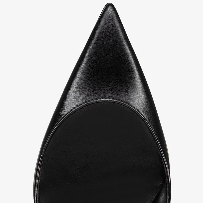 Unique Black Leather Pump with Slanted Heel
