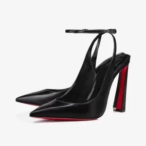 Unique Black Leather Pump with Slanted Heel