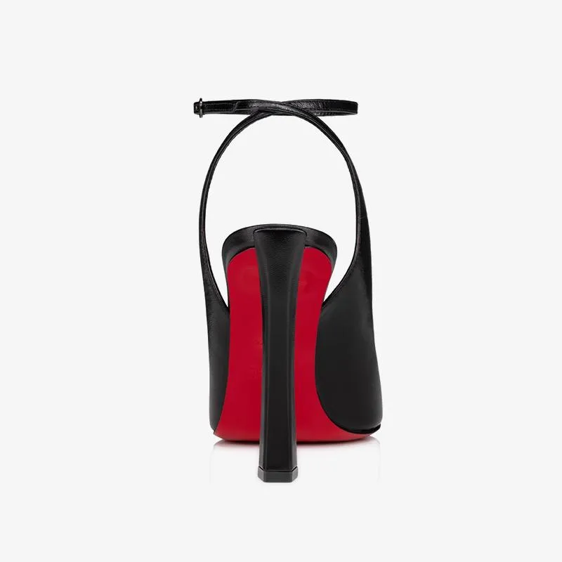 Unique Black Leather Pump with Slanted Heel