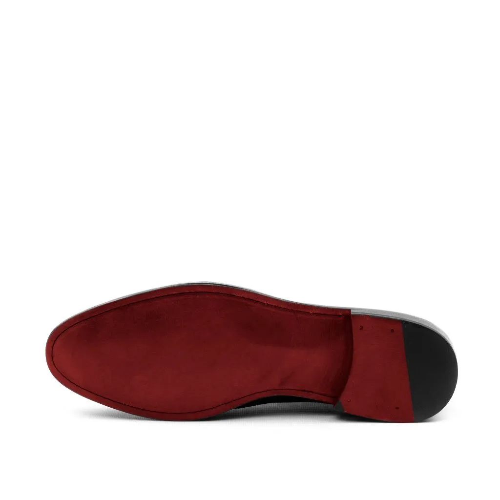 Unique Handcrafted Croco Black   Burgundy Polished calf Tasseled Loafer by Le Ruux