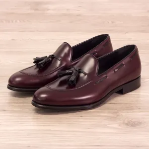 Unique Handcrafted Croco Black   Burgundy Polished calf Tasseled Loafer by Le Ruux