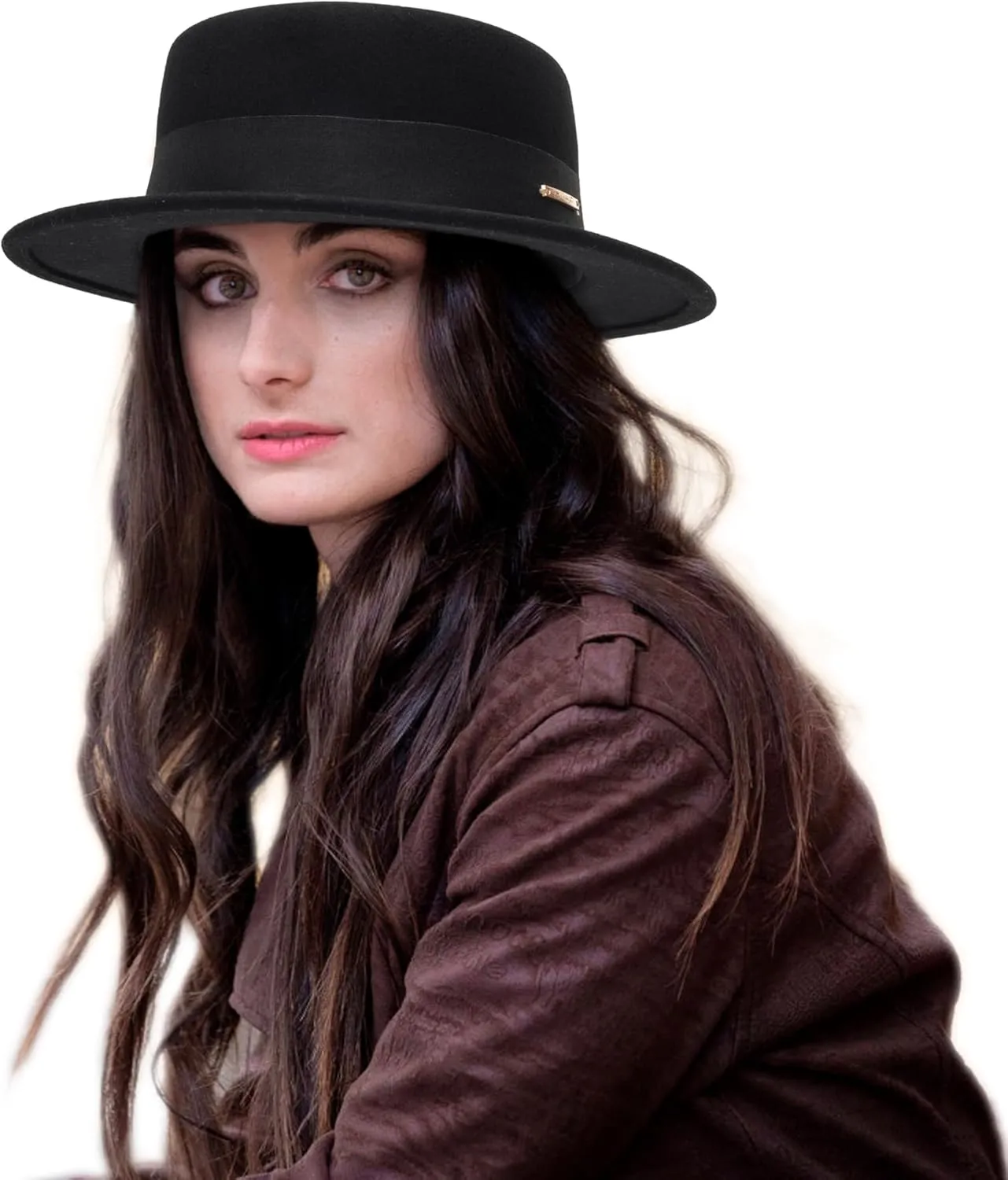 Unisex Classic Wool Pork Pie Hat, Felt Porkpie Flat-Top Fedora Derby Church-Hat Boater Bowler