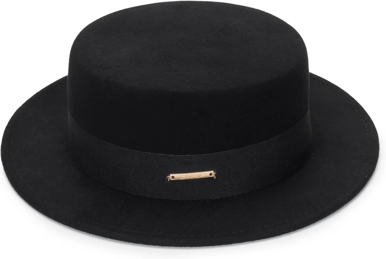 Unisex Classic Wool Pork Pie Hat, Felt Porkpie Flat-Top Fedora Derby Church-Hat Boater Bowler