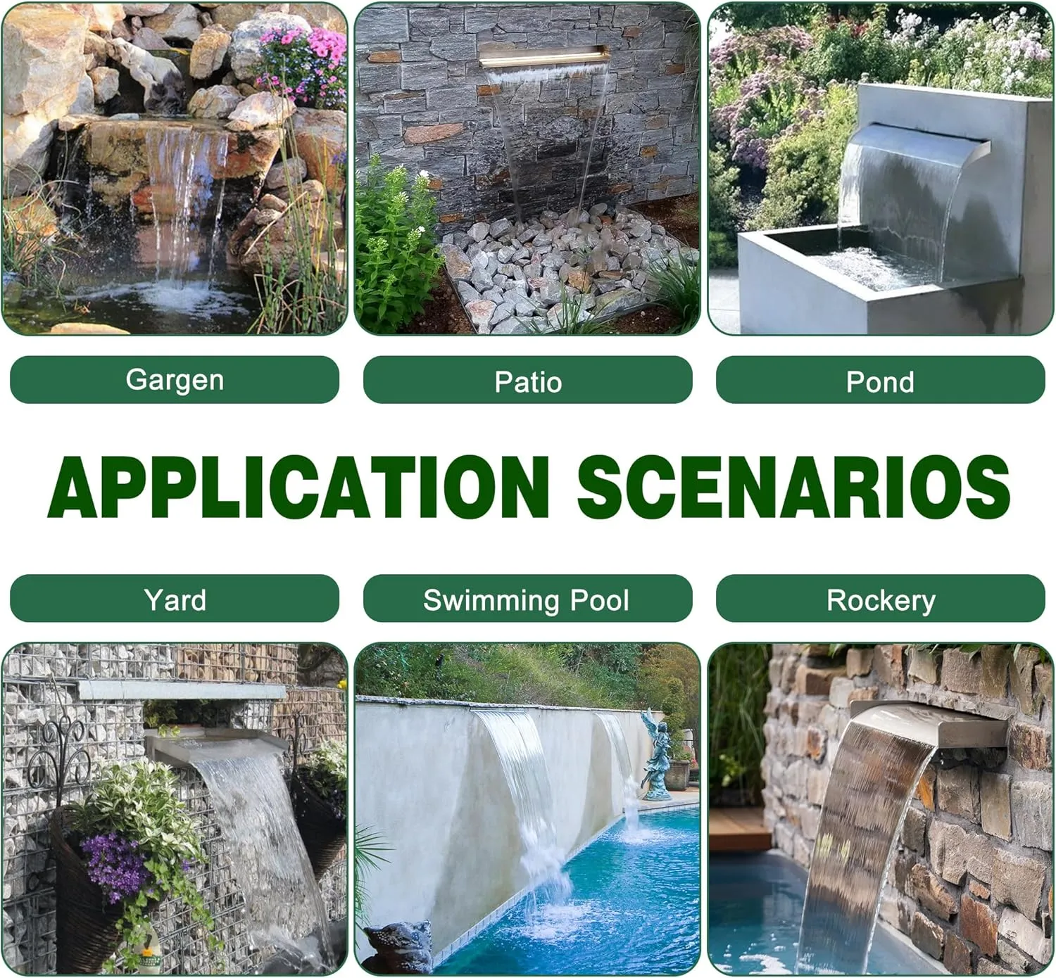 Waterfall Pool Fountain, LONGRUN Stainless Steel Waterfall Spillway for Pools and Ponds - 11.8" Wide Decorative Water Feature for Swimming Pools, Koi Ponds, and Garden
