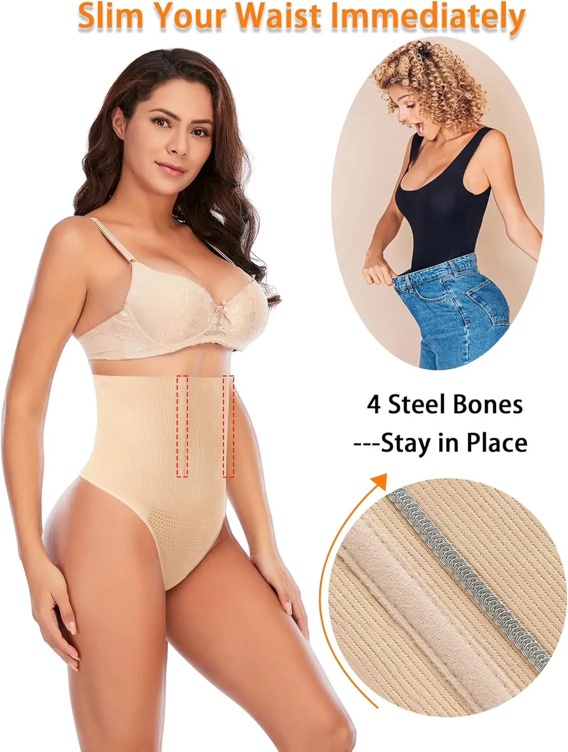 Werena Tummy Control Thong Shapewear for Women Seamless Shaping Thong Panties Body Shaper Underwear