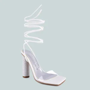 White Lace Up Diamante High Heel Sandal