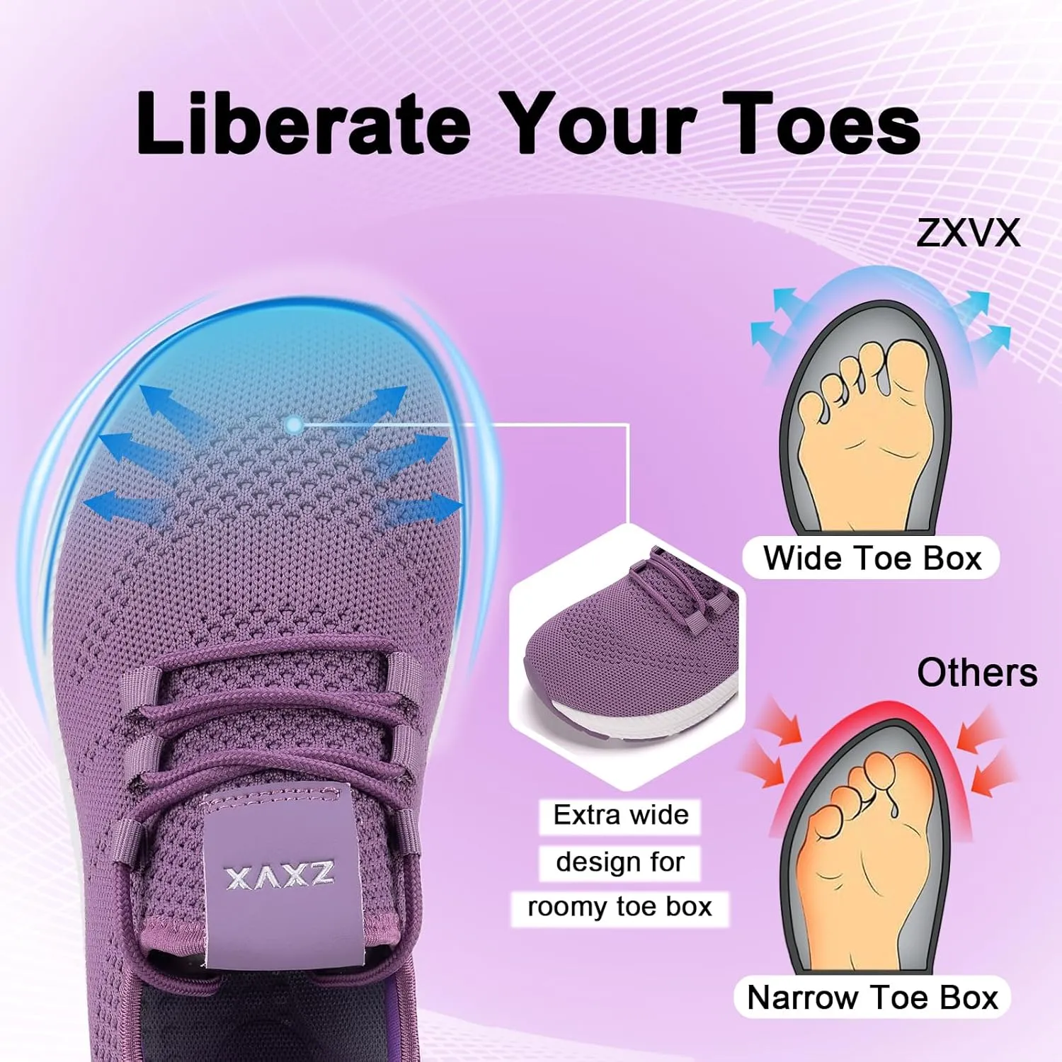 Wide Toe Box Shoes Women Non-Slip Wide Width Sneakers Ultra Light Extra Wide Road Running Shoes for Women Breathable Tennis Walking Gym Workout Trainer 6-12