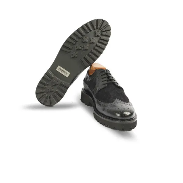Wingtip Derby Black Leather Hand Made Dress up Shoes
