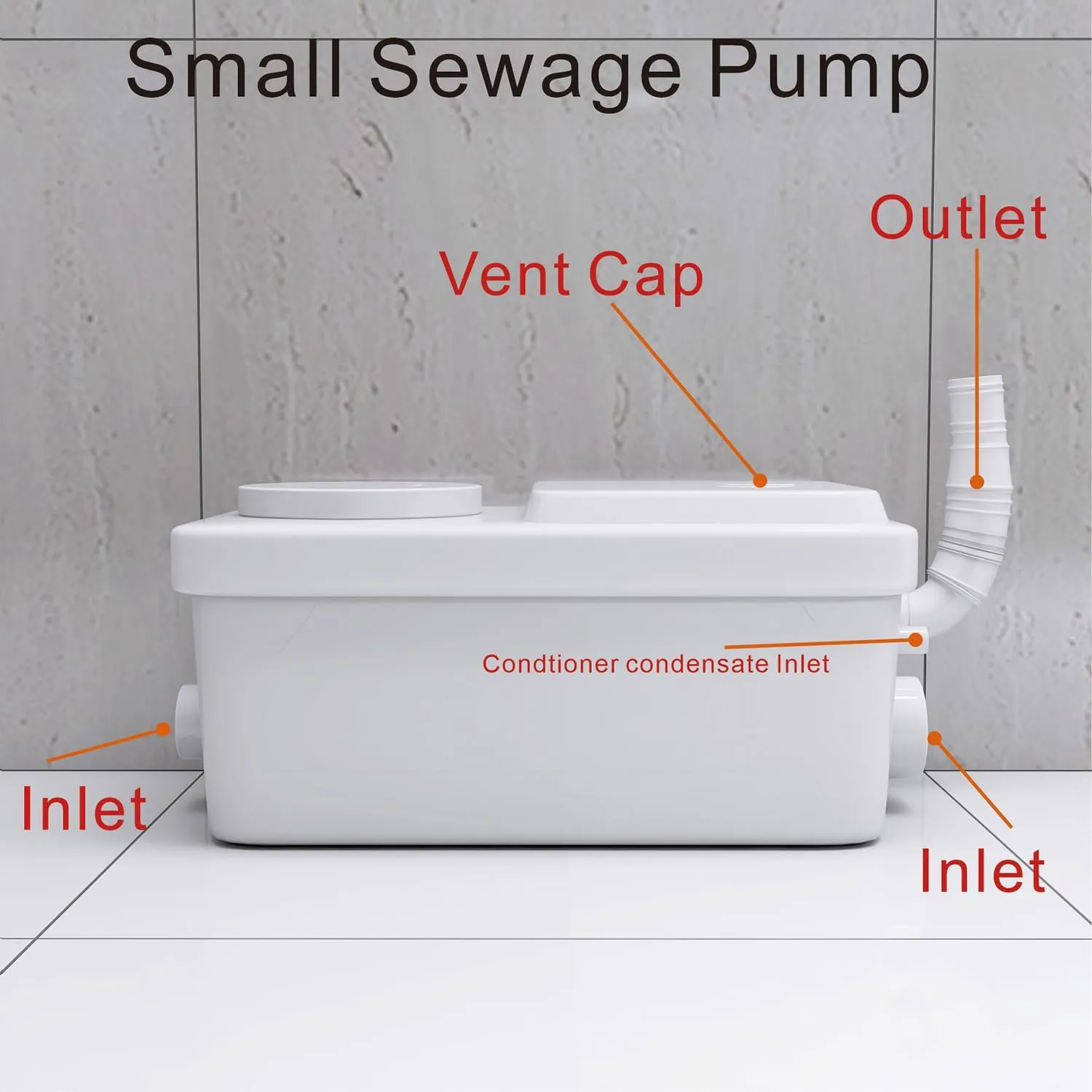 WinZo Compact Sink Pump Under Kitchen Sink Powerful Sewerage Sump Pump Upflush Utility for Basement Bathroom RV Room, 2 Inlets Waste Water Disposal,White