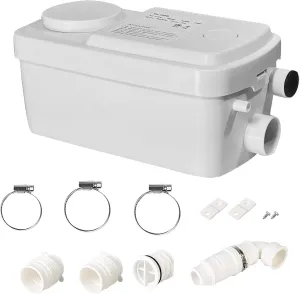 WinZo Compact Sink Pump Under Kitchen Sink Powerful Sewerage Sump Pump Upflush Utility for Basement Bathroom RV Room, 2 Inlets Waste Water Disposal,White