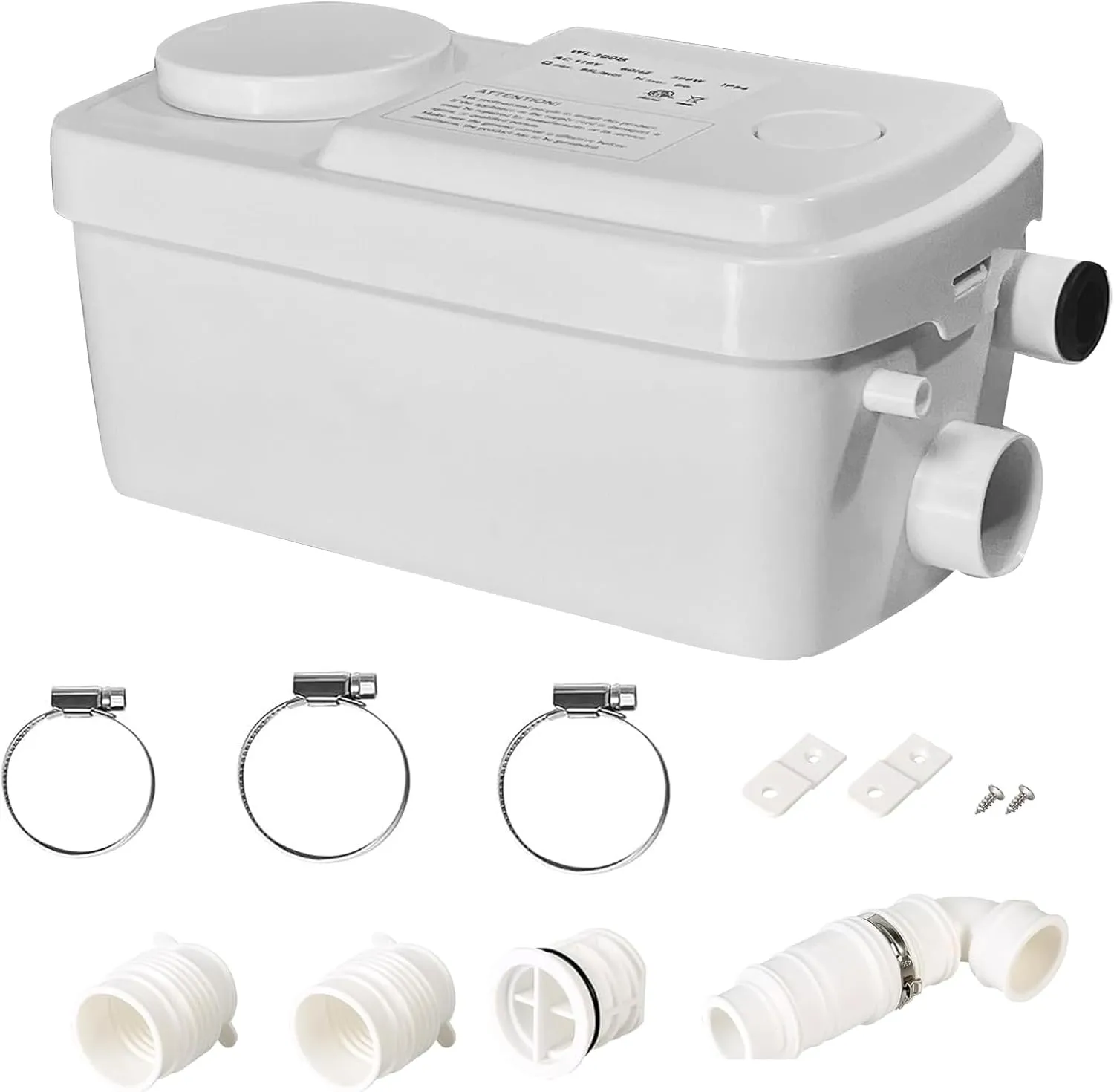 WinZo Compact Sink Pump Under Kitchen Sink Powerful Sewerage Sump Pump Upflush Utility for Basement Bathroom RV Room, 2 Inlets Waste Water Disposal,White