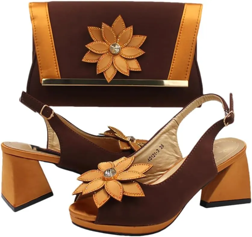 Wjnvfioo Italian Women Shoes and Bag Set EN8 Color Heels with Appliques Wedding Set