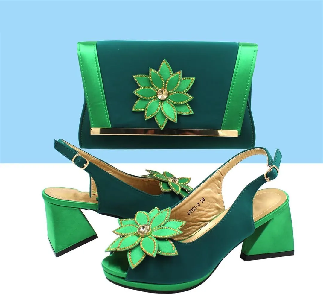 Wjnvfioo Italian Women Shoes and Bag Set EN8 Color Heels with Appliques Wedding Set