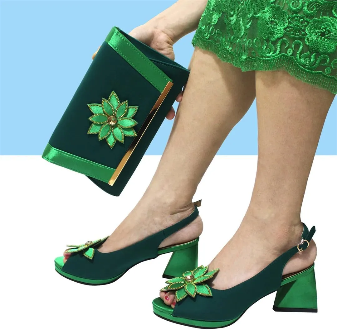 Wjnvfioo Italian Women Shoes and Bag Set EN8 Color Heels with Appliques Wedding Set