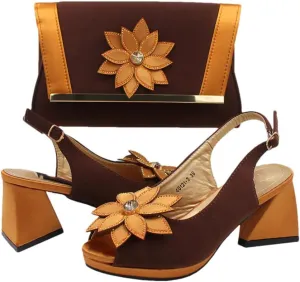 Wjnvfioo Italian Women Shoes and Bag Set EN8 Color Heels with Appliques Wedding Set