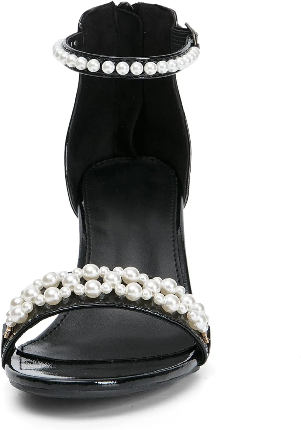 WOJWSKI Women's Heels Sandals for Women Open Toe Fashion Pearls Platform Heeled Sandals Ankle Strap Block Chunky Low Heel Pump Sandal Party Wedding Dress Shoe