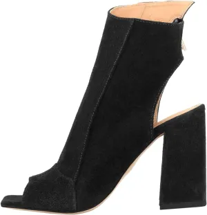 Women Open Peep Toe Booties Chunky Block High Heel Side Zipper Ankle Boots Square Toe Suede Backless Summer Booties Sandals Cutout Office Work Party Fashion Elegant Dance Shoes 4-11 M US