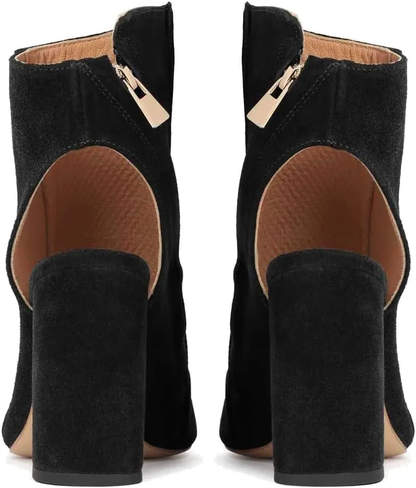 Women Open Peep Toe Booties Chunky Block High Heel Side Zipper Ankle Boots Square Toe Suede Backless Summer Booties Sandals Cutout Office Work Party Fashion Elegant Dance Shoes 4-11 M US