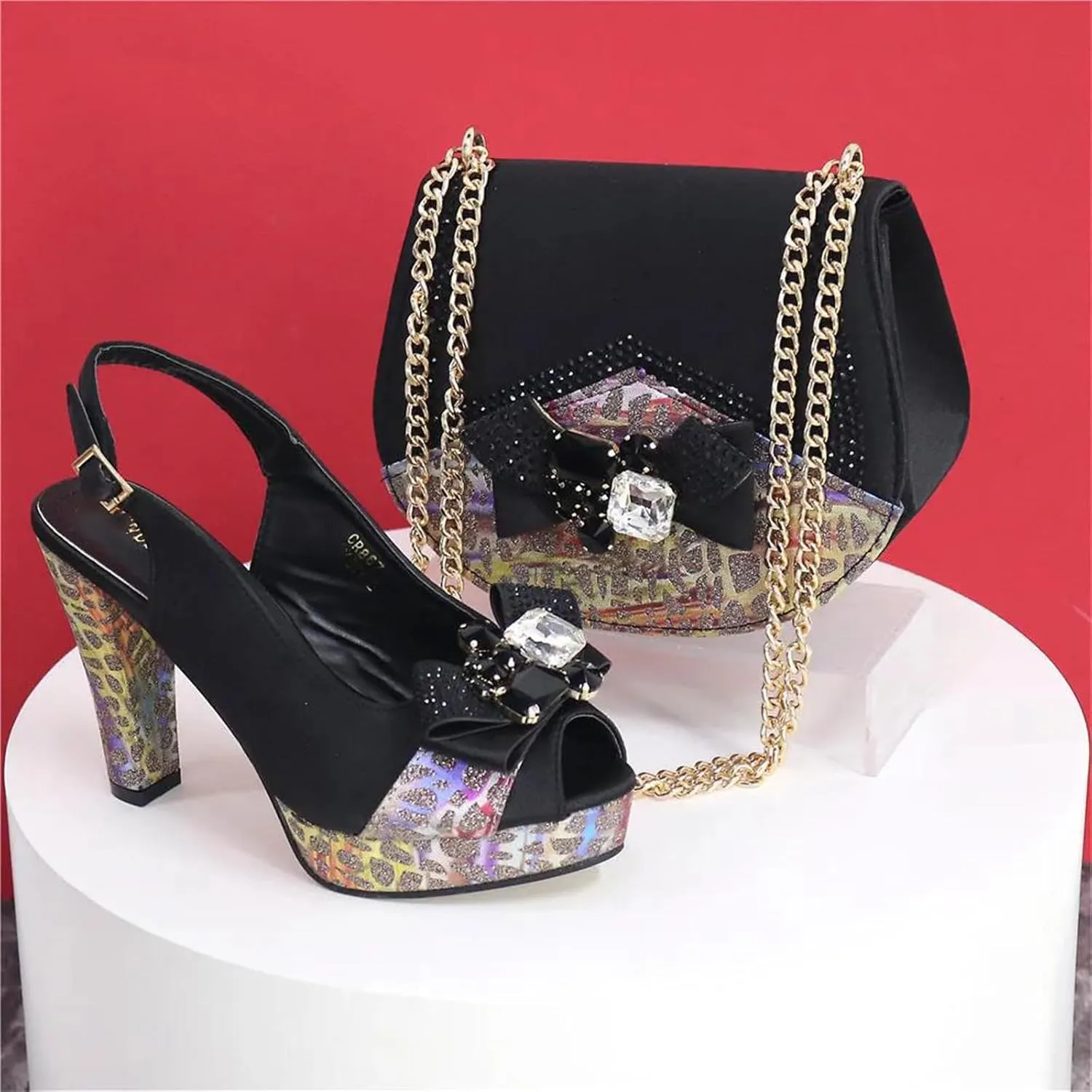 Womens African Banquet Wedding Shoes Set Sexy Rhinestone Heels and Dual Purpose Evening Bag Party Accessories