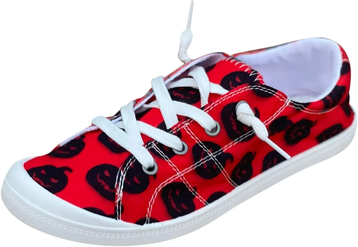 Women's Halloween Canvas Shoes Casual Slip On Loafers Skull Pumpkin Printed Low Top Canvas Sneakers Soft Sole Comfort Flat Tennis Walking Shoes