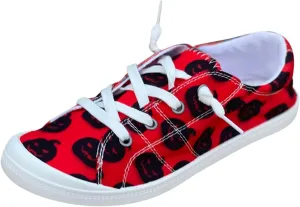 Women's Halloween Canvas Shoes Casual Slip On Loafers Skull Pumpkin Printed Low Top Canvas Sneakers Soft Sole Comfort Flat Tennis Walking Shoes