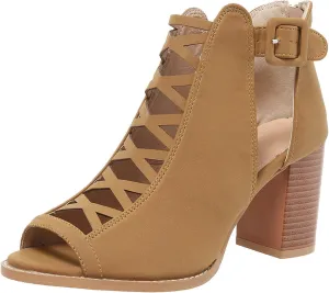 Women's Open Toe Booties with Block Heel and Side Comfortable and Stylish Cut Out Design Dollhouse Boots for Women