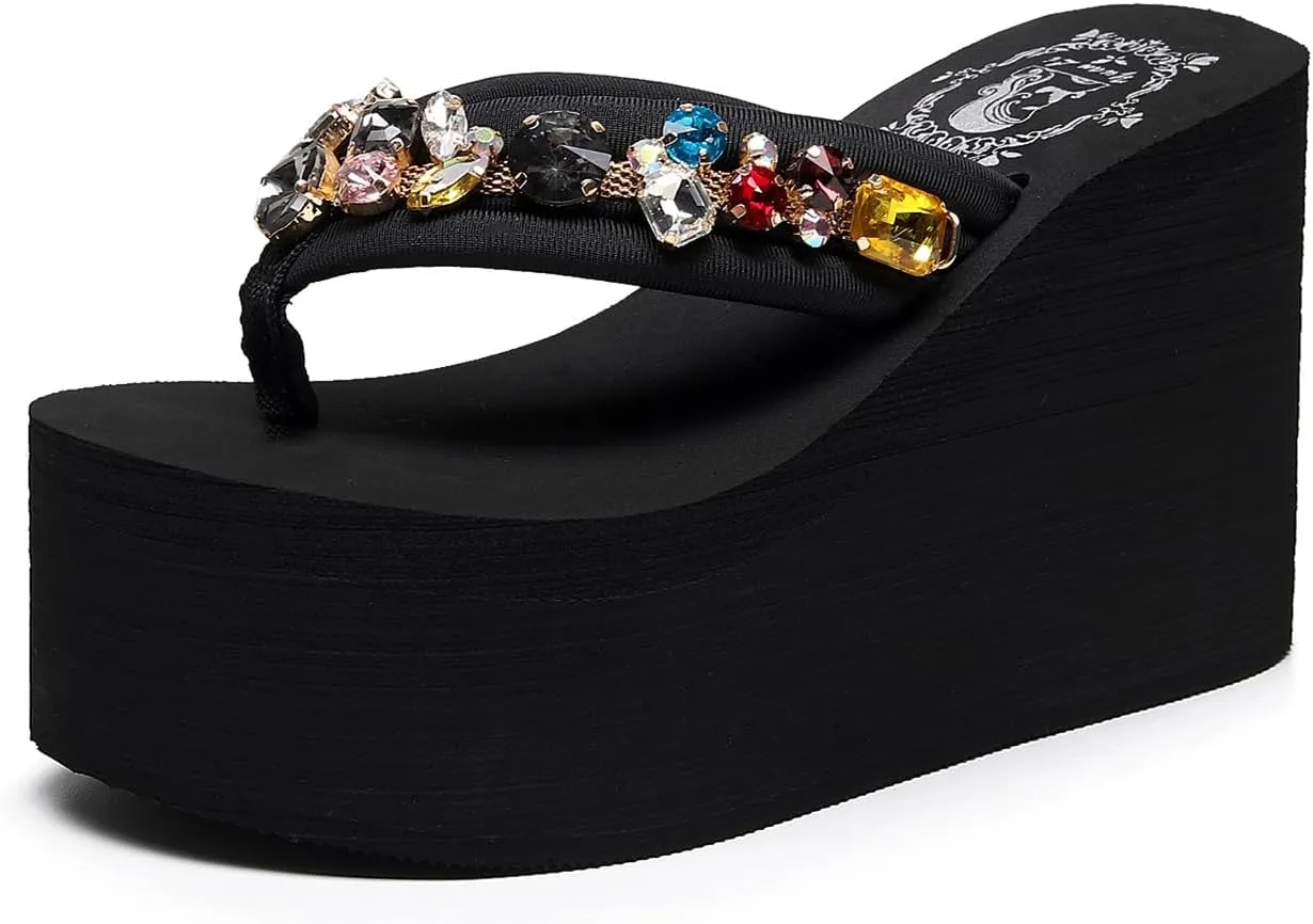 Womens Platform Wedge Flip Flops Chunky High Heel Sandals Summer Beach Thong Heeled Sandal Slippers for Women