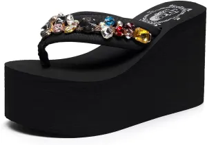 Womens Platform Wedge Flip Flops Chunky High Heel Sandals Summer Beach Thong Heeled Sandal Slippers for Women
