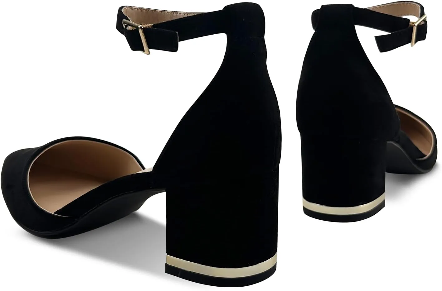 Women's Pointed Toe Low Chunky Heels Pump Shoes, Comfortable Heels for Women, Chunky Ankle Strap Dress Pumps Shoes for Wedding Office Party