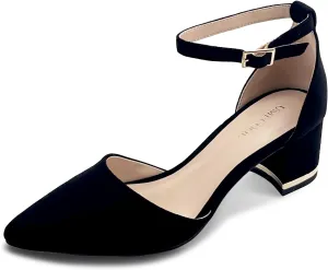 Women's Pointed Toe Low Chunky Heels Pump Shoes, Comfortable Heels for Women, Chunky Ankle Strap Dress Pumps Shoes for Wedding Office Party