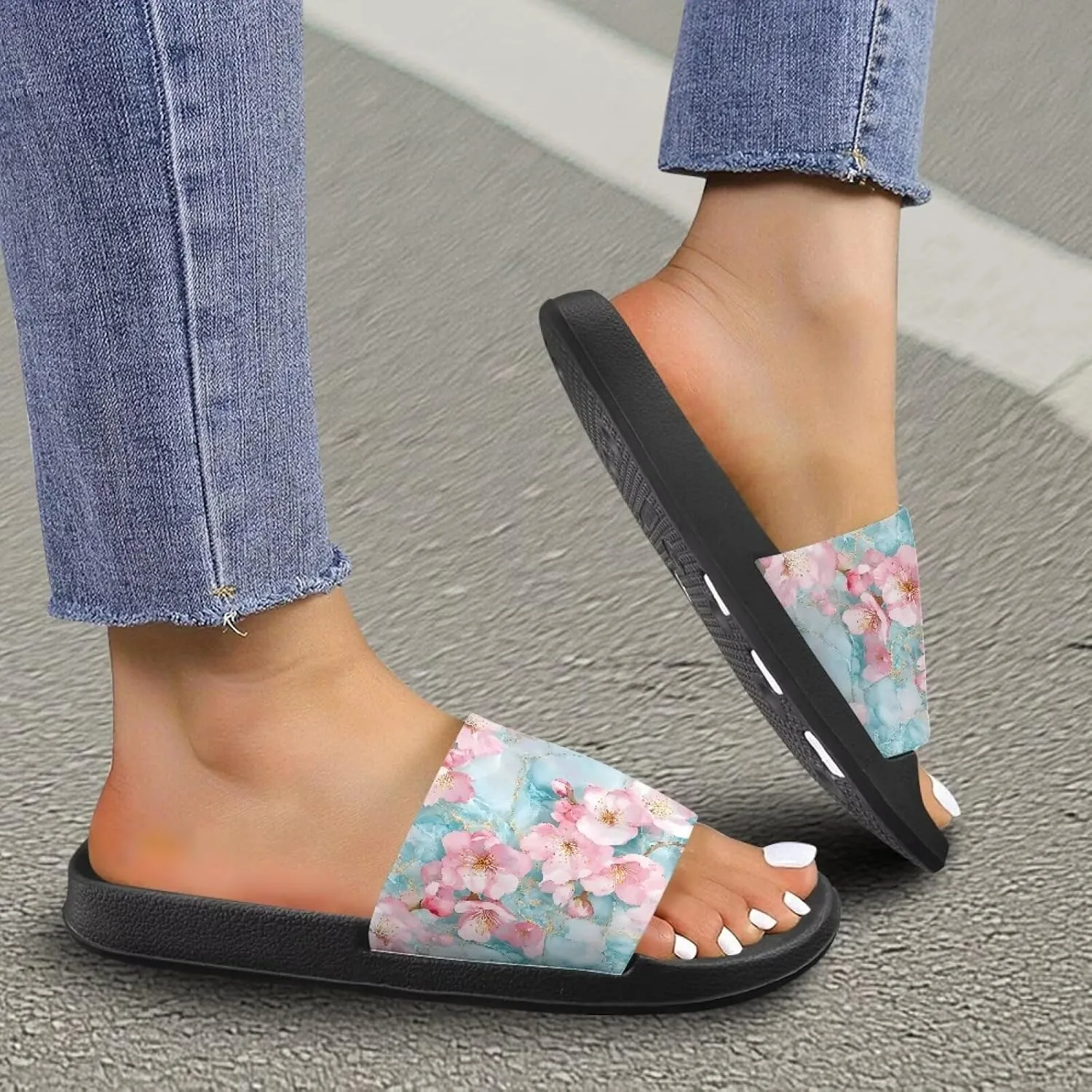 Womens Slide Sandal Lightweight Quick-dry Bathroom Shower Slippers Non Slip Open-toe EVA Slide Shoes Slippers for Bedroom House SizeUS 5-12.5