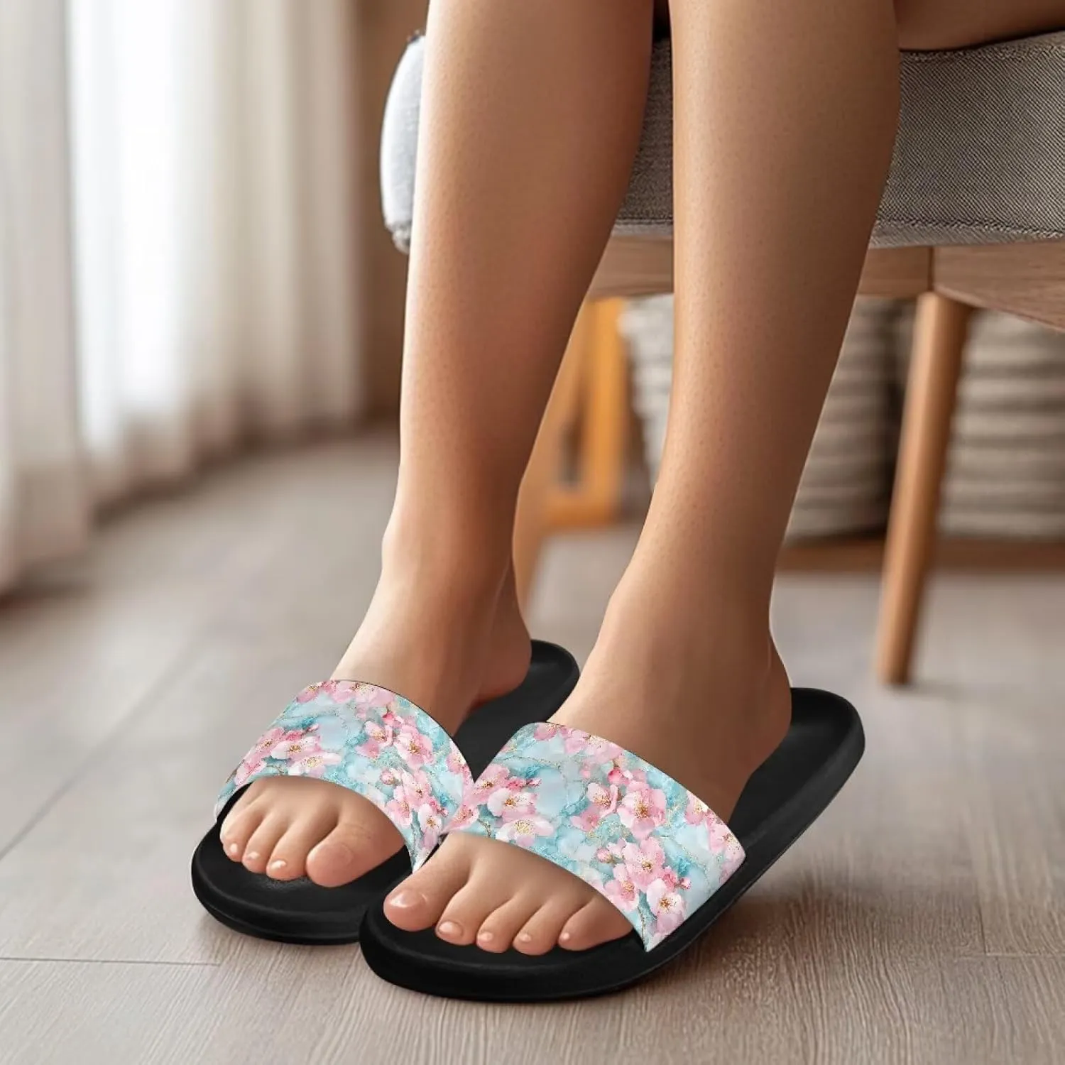 Womens Slide Sandal Lightweight Quick-dry Bathroom Shower Slippers Non Slip Open-toe EVA Slide Shoes Slippers for Bedroom House SizeUS 5-12.5