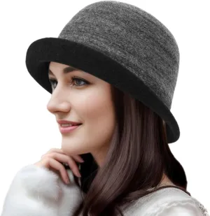 Womens Winter 1920S Vintage Cloche Wool Bucket Hat Packable Ladies Church Derby Party Fashion Cap