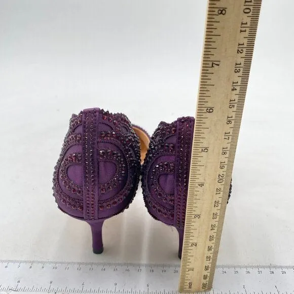 XYD Dark Purple Pointed Toe D'Orsay Kitten Low Heel Rhinestone Stud Wedding Pump