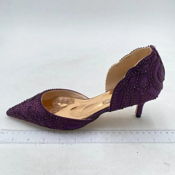 XYD Dark Purple Pointed Toe D'Orsay Kitten Low Heel Rhinestone Stud Wedding Pump