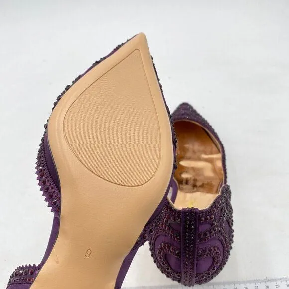 XYD Dark Purple Pointed Toe D'Orsay Kitten Low Heel Rhinestone Stud Wedding Pump