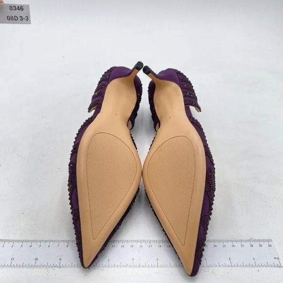 XYD Dark Purple Pointed Toe D'Orsay Kitten Low Heel Rhinestone Stud Wedding Pump