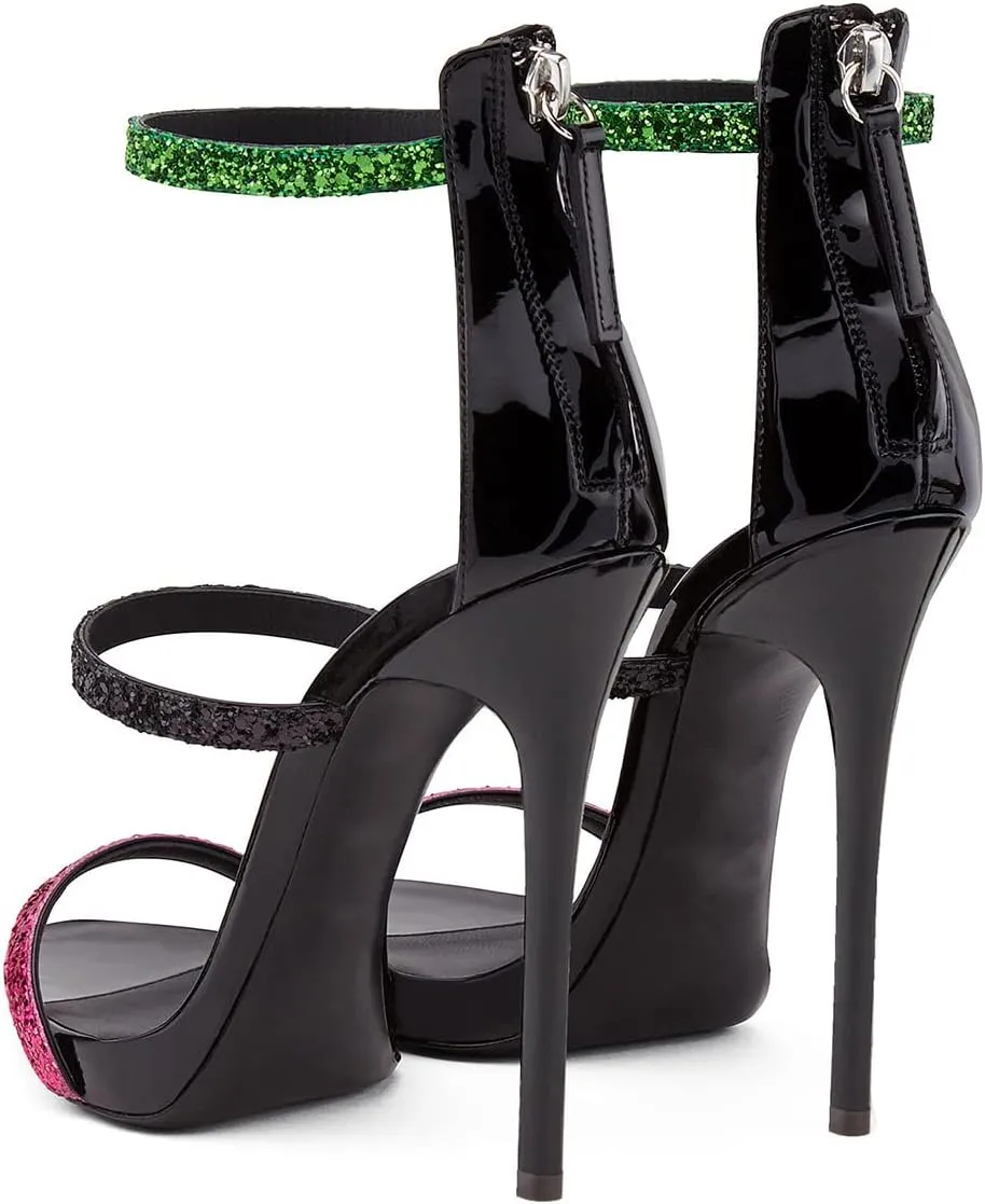 XYD Hot Summer Party Stilettos Sexy Strappy Sandals with Platform Open Toe Back Zipper High Heels Pump Club Evening Shoes for Women