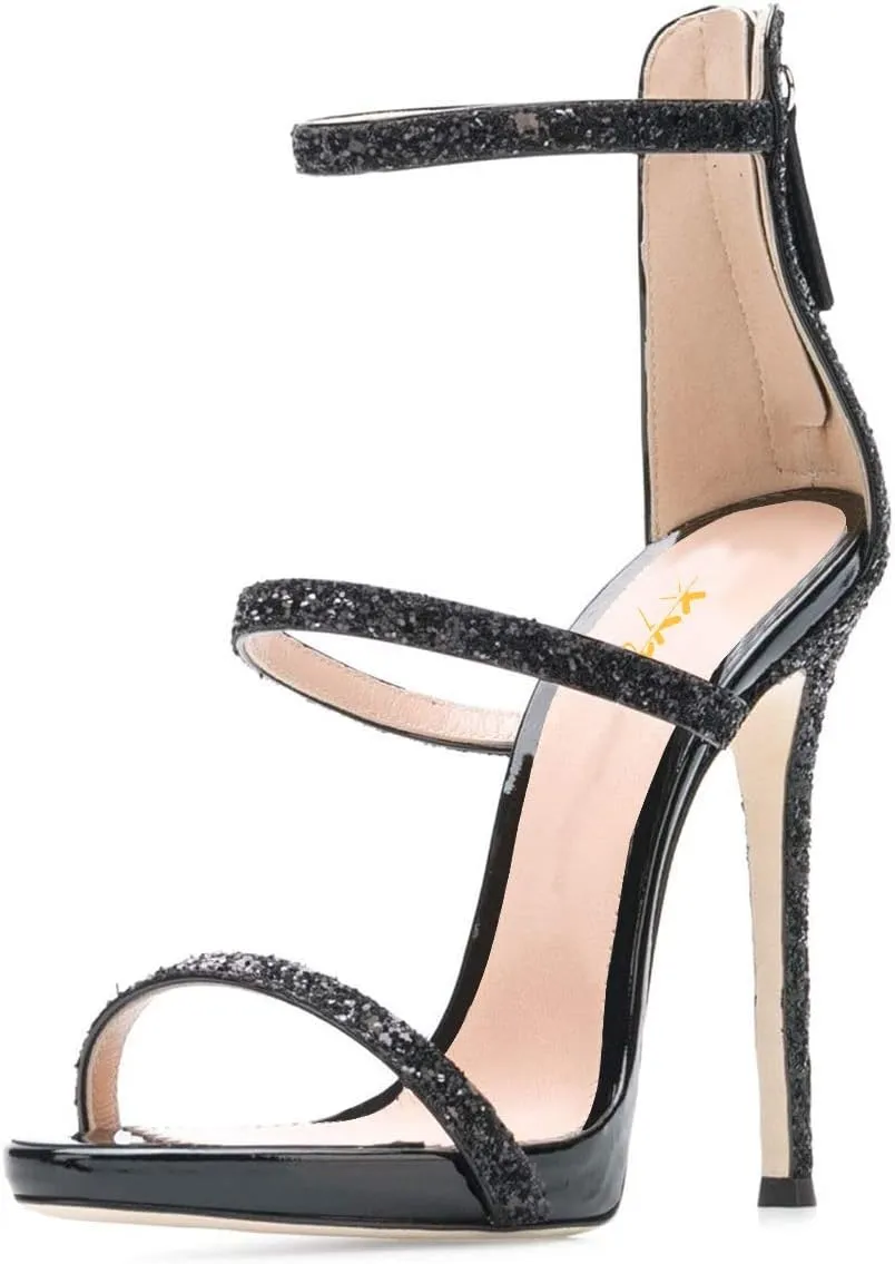 XYD Hot Summer Party Stilettos Sexy Strappy Sandals with Platform Open Toe Back Zipper High Heels Pump Club Evening Shoes for Women