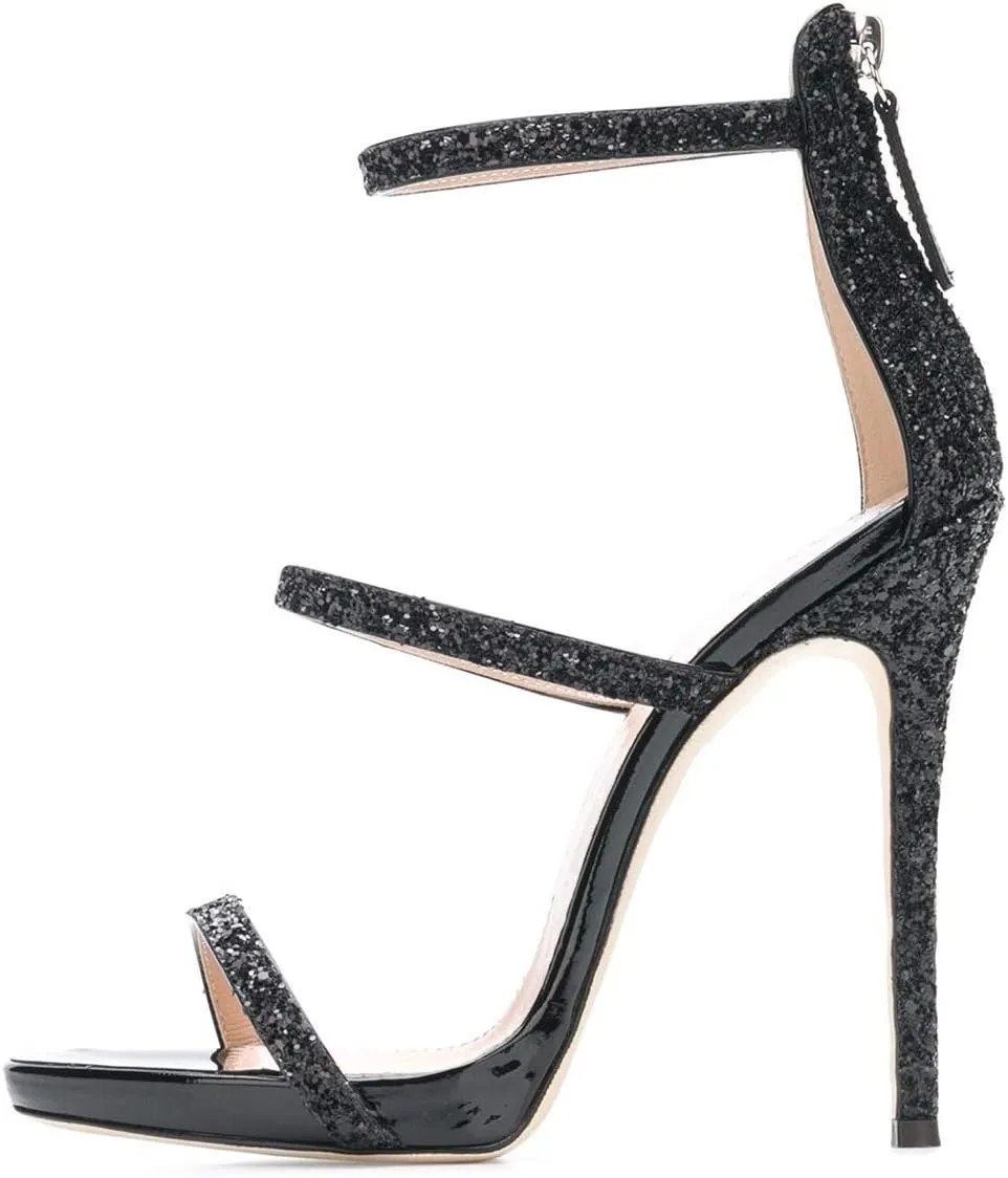 XYD Hot Summer Party Stilettos Sexy Strappy Sandals with Platform Open Toe Back Zipper High Heels Pump Club Evening Shoes for Women