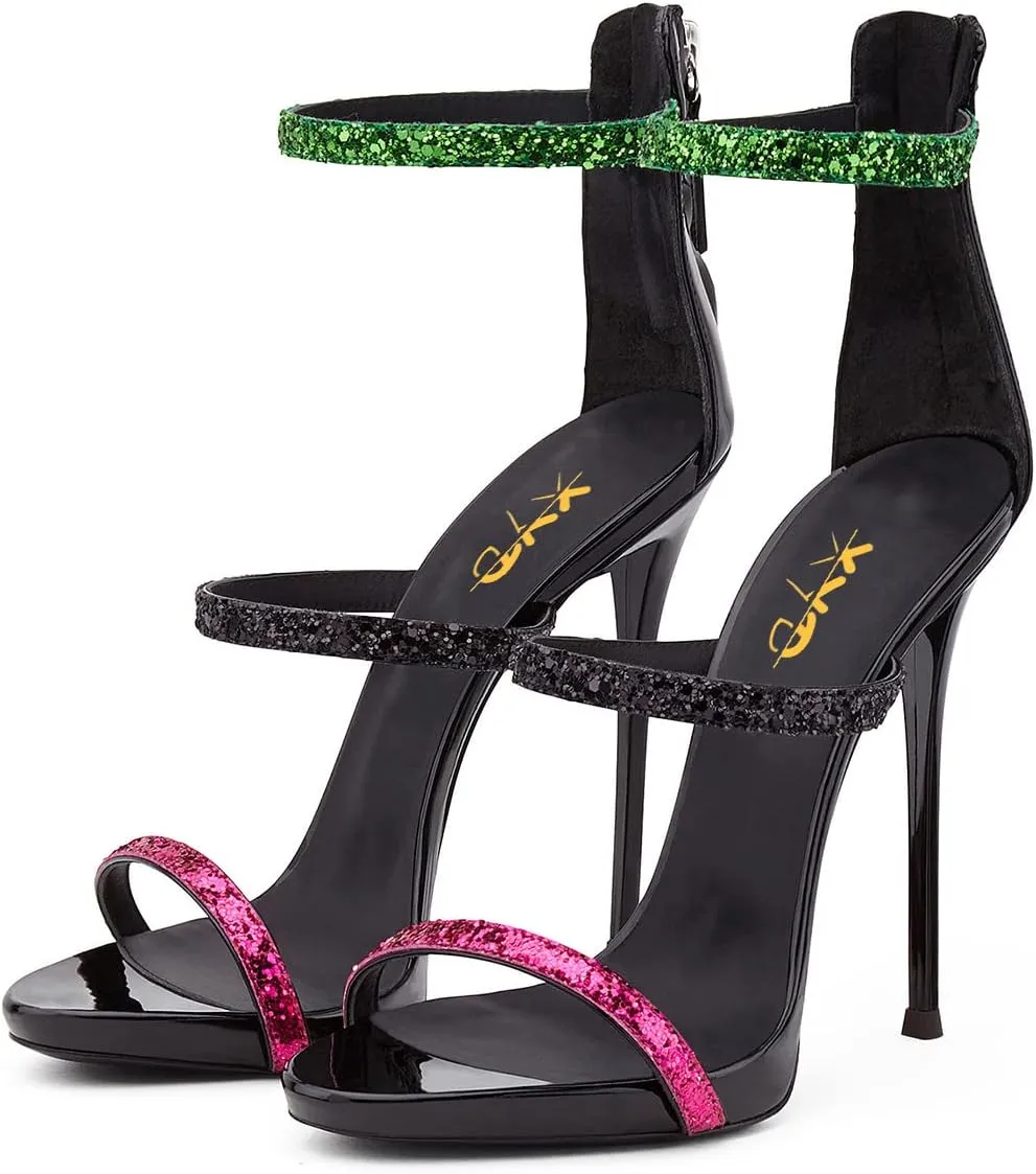 XYD Hot Summer Party Stilettos Sexy Strappy Sandals with Platform Open Toe Back Zipper High Heels Pump Club Evening Shoes for Women